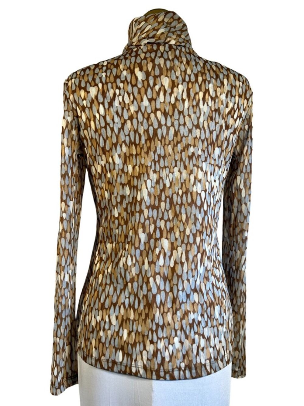 Madison Studio Brown & Beige Long Sleeve Mock Neck Nylon Top M - Picture 3 of 6